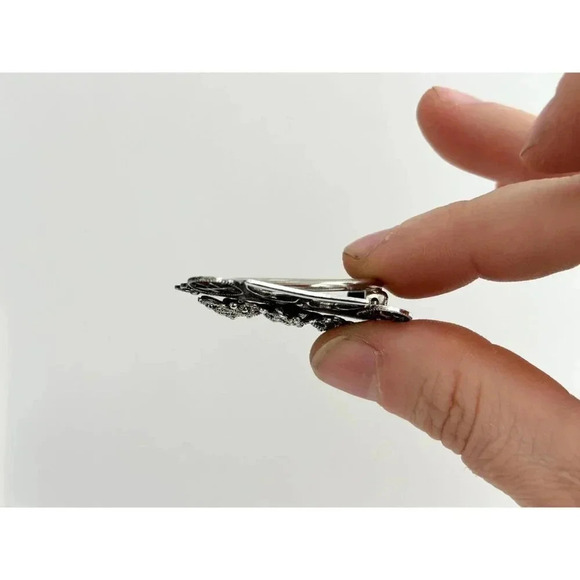 Silver Tone Filigree German Made Beaded Textured Design Vintage Scarf Clip - Picture 10 of 10